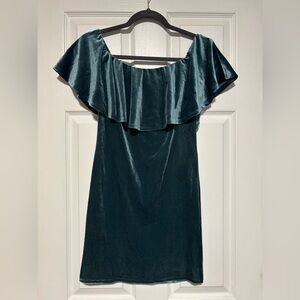 Forever 21 Teal Off-Shoulder Velvet Mini Dress